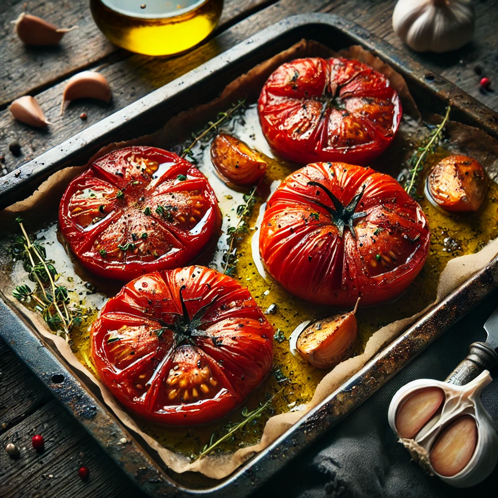 Tomates rôties au four avec herbes et ail